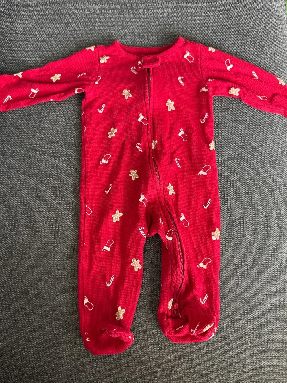 6M Red Holiday Gingerbread One-Piece Footed Pajamas - Kids